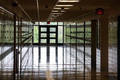 School hallway with gleaming floors